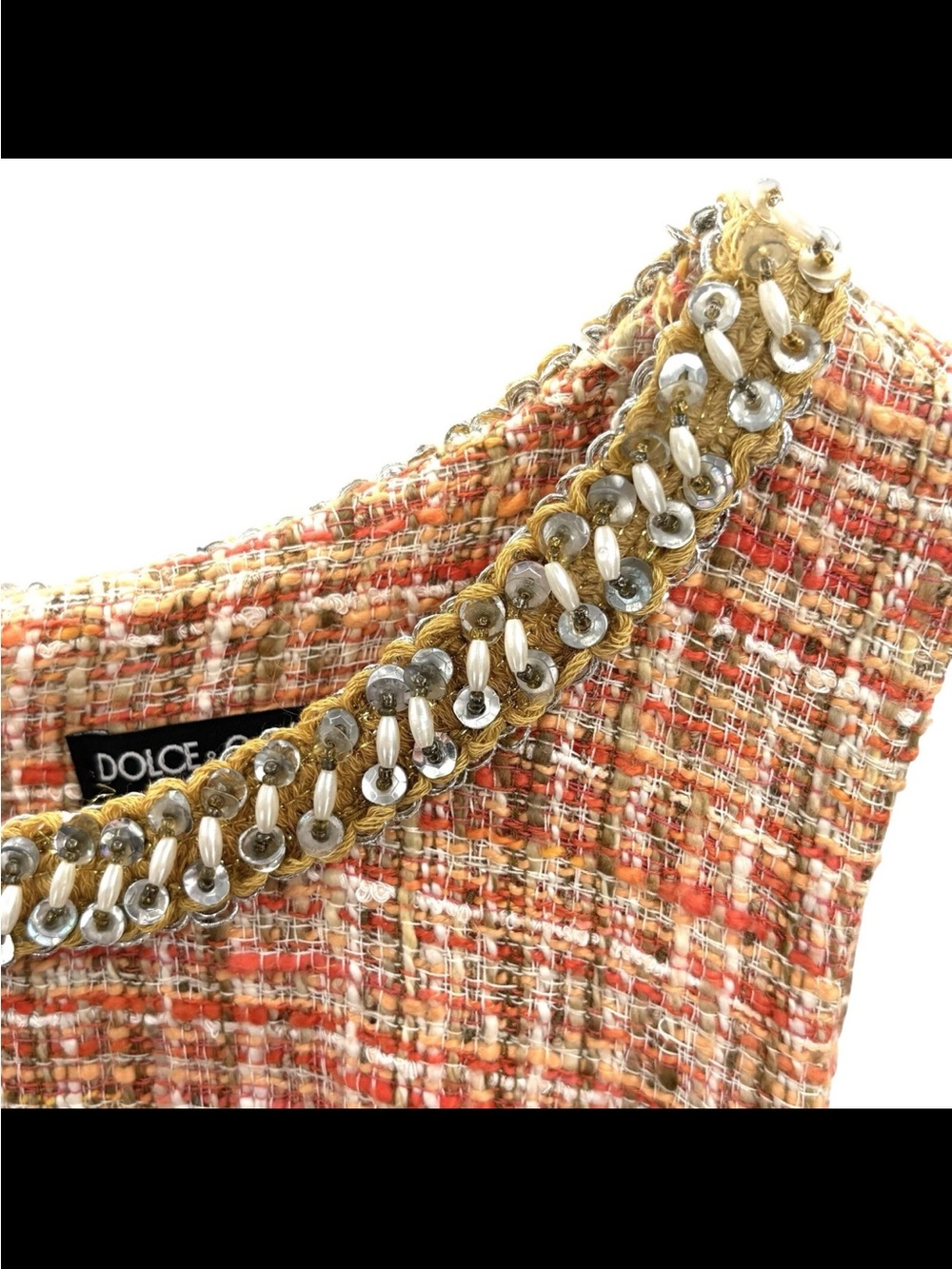 Dolce & Gabbana Coral Tweed Sheath Dress Jeweled Neckline & Waist SZ 40 US 4 - Picture 4 of 14